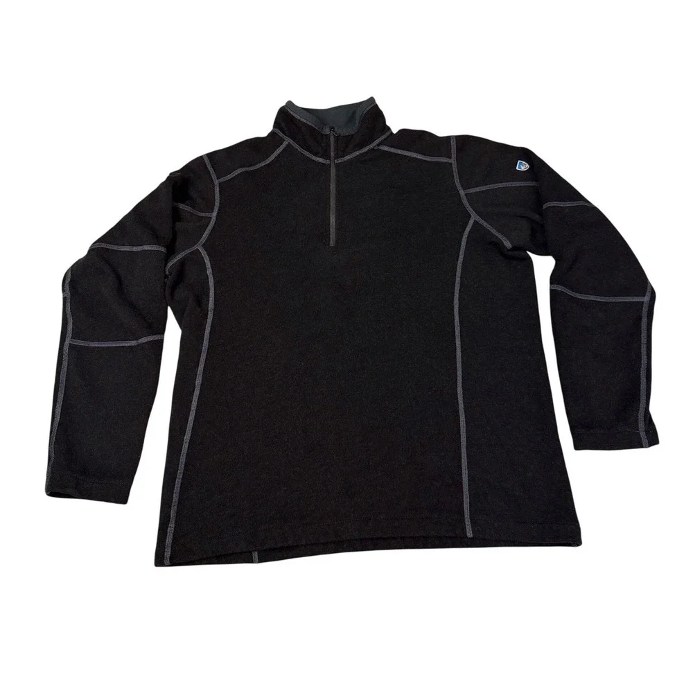 Kuhl‎ Mens Black Quarter Zip Fleece Pullover Contrast Stitching Large